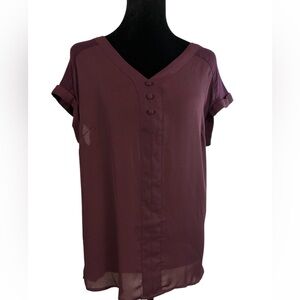 Fortune + Ivy Burgundy V-Neck Short Sleeve Blouse casual or Office Wear Size M